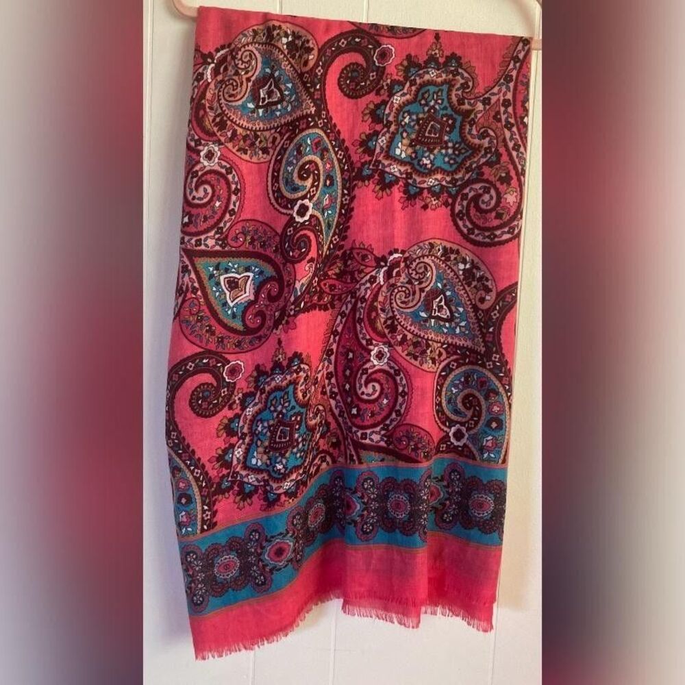 LOFT Scarf Women’s  Pink Paisley Rectangle Fringe Long Shawl Wrap